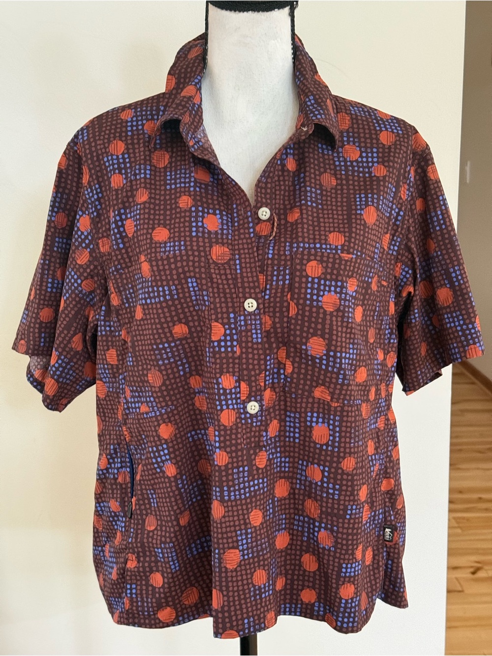 REI 
Women’s Short-Sleeve Button Front Top in Rust and Navy